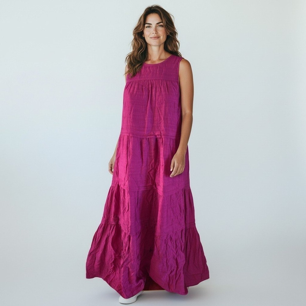 NWT J.Jill Raspberry Crush Tiered Maxi Dress Sleeveless Pink Boho
Cottagecore XS